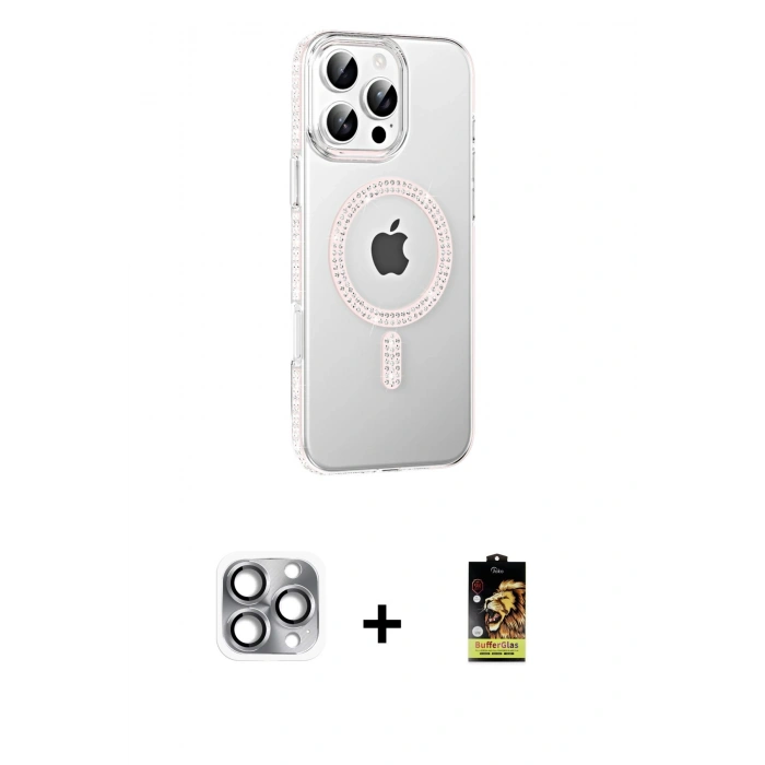 MARSİLYAN™- iPhone 16 Pro Max Kılıf Yörünge Koleksiyonu - Siyah Buffer Cam Ekran Koruyucu + Pers Alüminyum Kamera Lens - GI