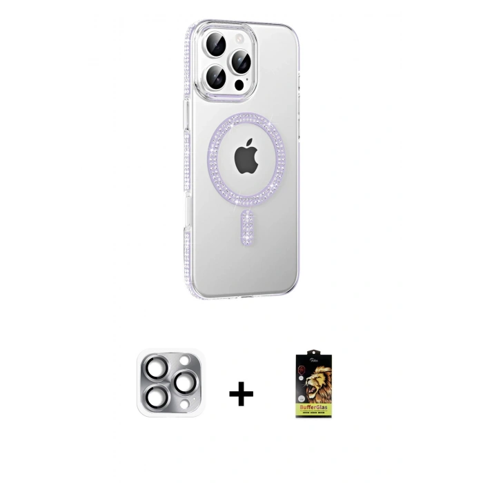 MARSİLYAN™- iPhone 16 Pro Max Kılıf Yörünge Koleksiyonu - Siyah Buffer Cam Ekran Koruyucu + Pers Alüminyum Kamera Lens - GI