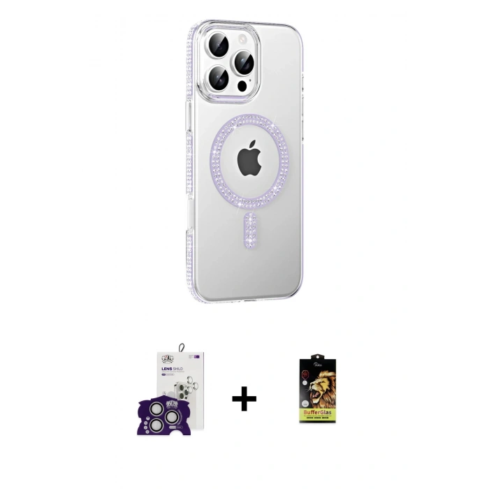 MARSİLYAN™- iPhone 16 Pro Max Kılıf Yörünge Koleksiyonu - Siyah Buffer Cam Ekran Koruyucu + Gümüş Bilvis Titan Kamera Lens