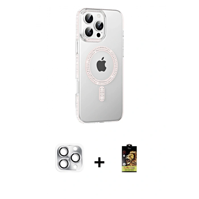 MARSİLYAN™- iPhone 16 Pro Max Kılıf Yörünge Koleksiyonu - Siyah Buffer Cam Ekran Koruyucu + Pers Alüminyum Kamera Lens - GS