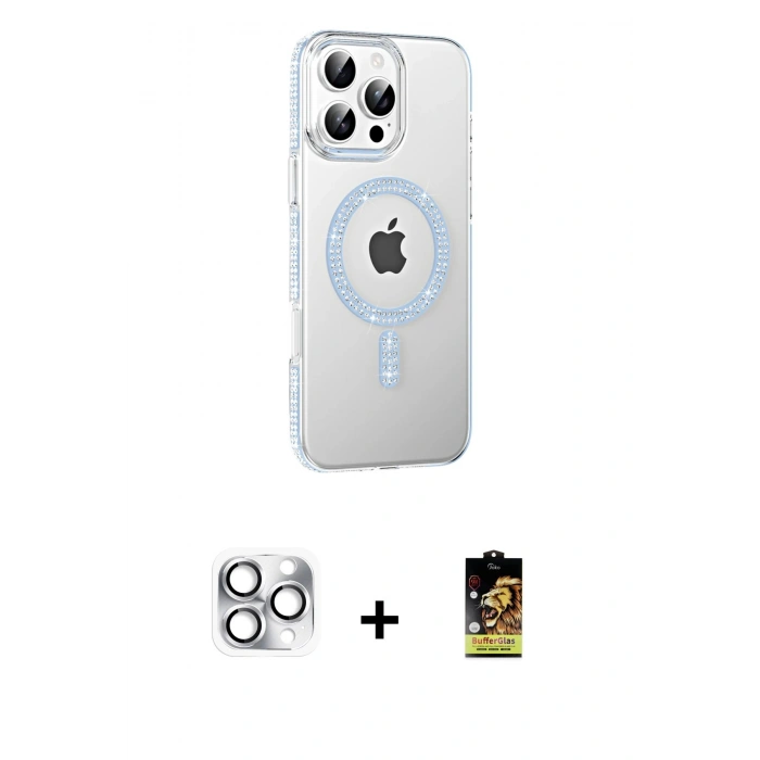 MARSİLYAN™- iPhone 16 Pro Max Kılıf Yörünge Koleksiyonu - Siyah Buffer Cam Ekran Koruyucu + Pers Alüminyum Kamera Lens - GS