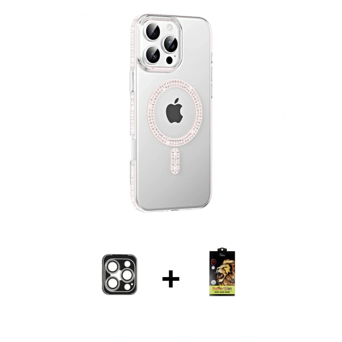 MARSİLYAN™- iPhone 16 Pro Max Kılıf Yörünge Koleksiyonu - Siyah Buffer Cam Ekran Koruyucu + PVD Metal Kamera Lens - GS