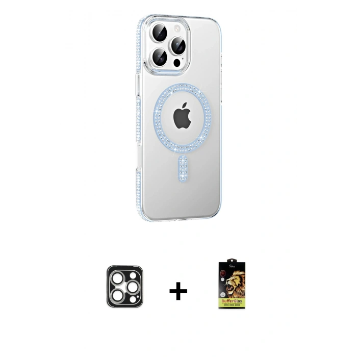 MARSİLYAN™- iPhone 16 Pro Max Kılıf Yörünge Koleksiyonu - Siyah Buffer Cam Ekran Koruyucu + PVD Metal Kamera Lens - GS