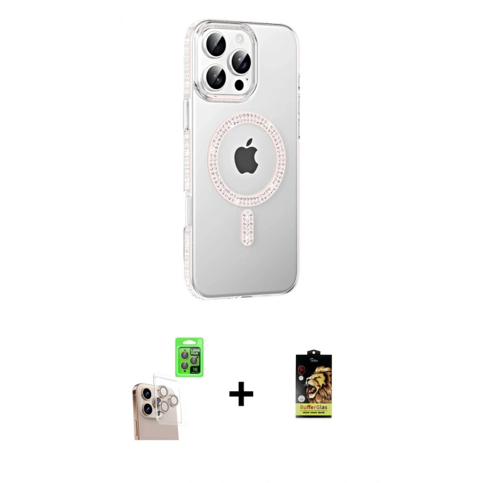 MARSİLYAN™- iPhone 16 Pro Max Kılıf Yörünge Koleksiyonu - Siyah Buffer Cam Ekran Koruyucu + Raze Metal Kamera Lens - NLGY