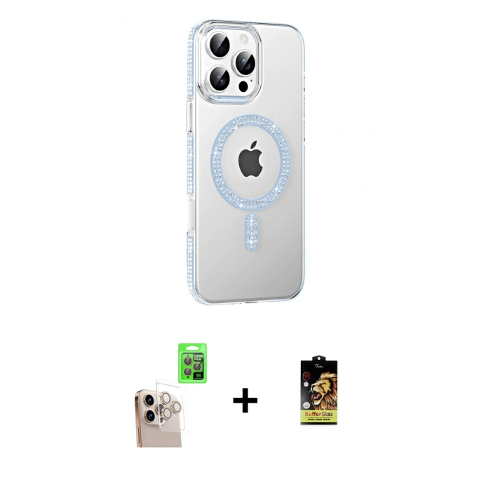 MARSİLYAN™- iPhone 16 Pro Max Kılıf Yörünge Koleksiyonu - Siyah Buffer Cam Ekran Koruyucu + Raze Metal Kamera Lens - NLGY