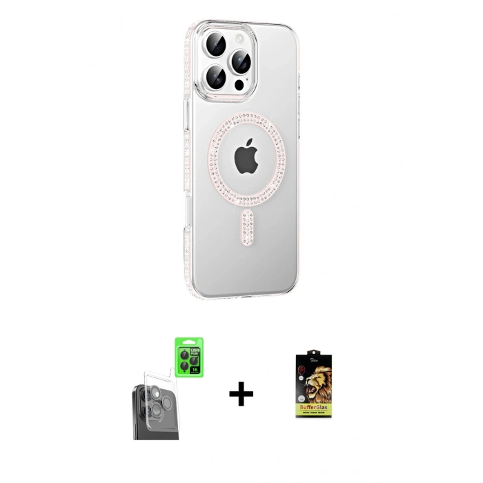 MARSİLYAN™- iPhone 16 Pro Max Kılıf Yörünge Koleksiyonu - Siyah Buffer Cam Ekran Koruyucu + Raze Metal Kamera Lens - SH