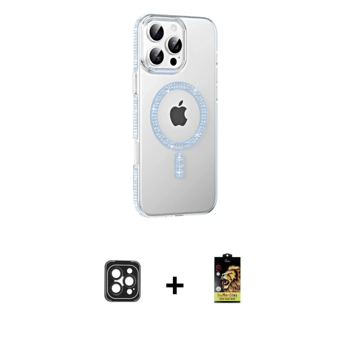 MARSİLYAN™- iPhone 16 Pro Max Kılıf Yörünge Koleksiyonu - Siyah Buffer Cam Ekran Koruyucu + PVD Metal Kamera Lens - SH