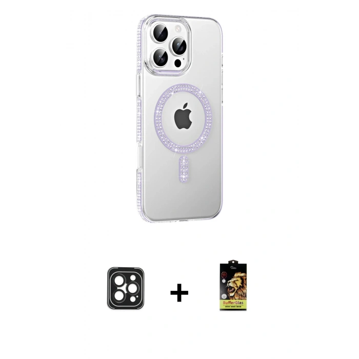 MARSİLYAN™- iPhone 16 Pro Max Kılıf Yörünge Koleksiyonu - Siyah Buffer Cam Ekran Koruyucu + PVD Metal Kamera Lens - SH