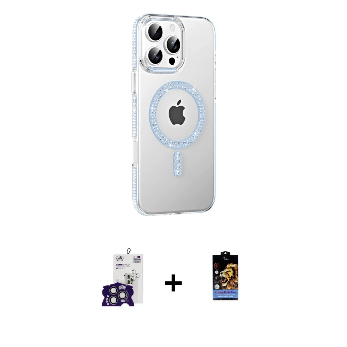MARSİLYAN™- iPhone 16 Pro Max Kılıf Yörünge Koleksiyonu - Siyah Buffer Hayalet Cam Ekran Koruyucu + Bilvis Titan Kamera Lens - TMGI