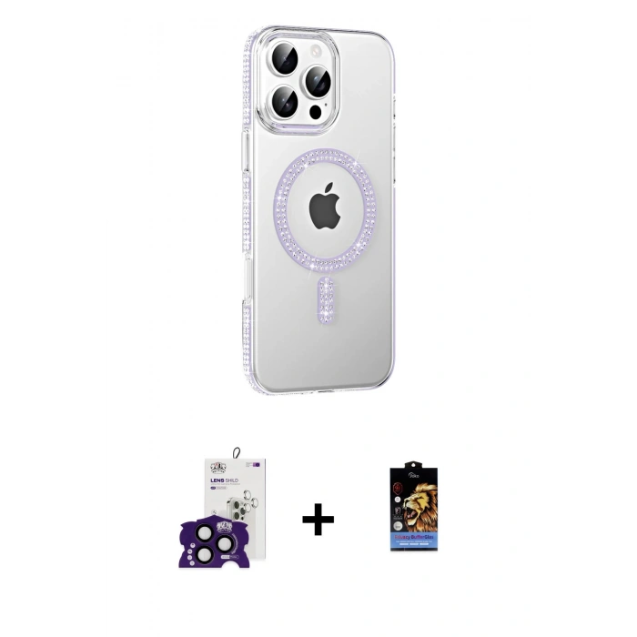 MARSİLYAN™- iPhone 16 Pro Max Kılıf Yörünge Koleksiyonu - Siyah Buffer Hayalet Cam Ekran Koruyucu + Bilvis Titan Kamera Lens - SH