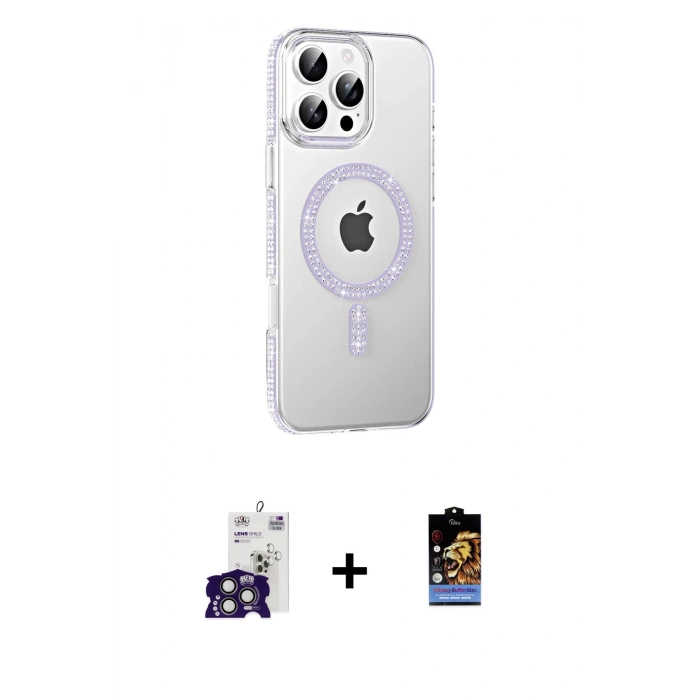 MARSİLYAN™- iPhone 16 Pro Max Kılıf Yörünge Koleksiyonu - Siyah Buffer Hayalet Cam Ekran Koruyucu + Bilvis Titan Kamera Lens - TMGI