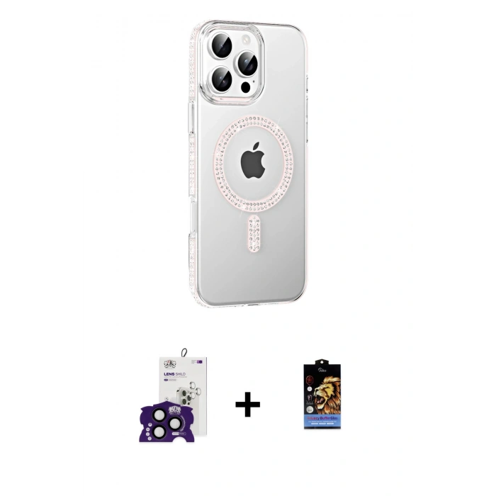 MARSİLYAN™- iPhone 16 Pro Max Kılıf Yörünge Koleksiyonu - Siyah Buffer Hayalet Cam Ekran Koruyucu + Bilvis Titan Kamera Lens - SH