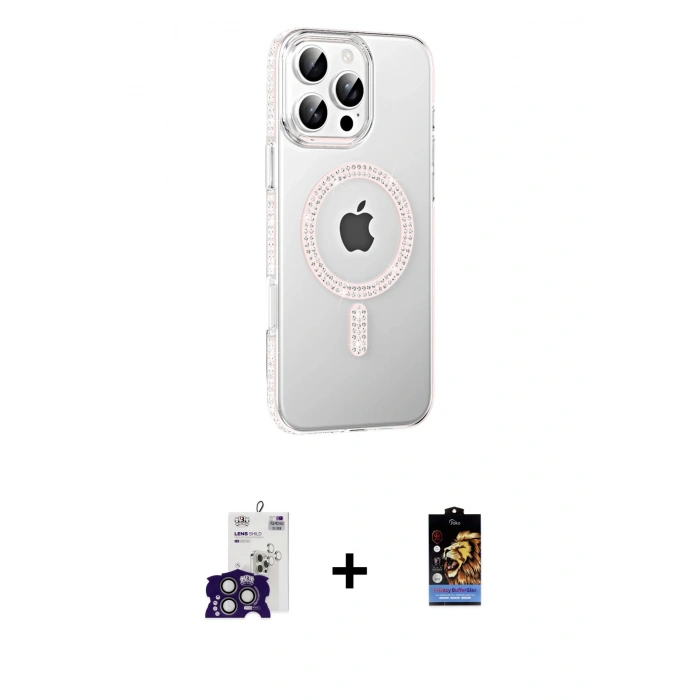 MARSİLYAN™- iPhone 16 Pro Max Kılıf Yörünge Koleksiyonu - Siyah Buffer Hayalet Cam Ekran Koruyucu + Bilvis Titan Kamera Lens - TMGI