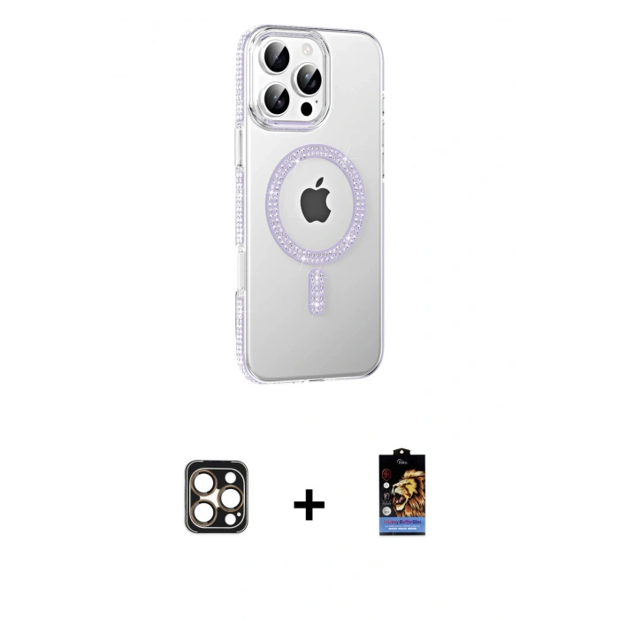 MARSİLYAN™- iPhone 16 Pro Max Kılıf Yörünge Koleksiyonu - Siyah Buffer Hayalet Cam Ekran Koruyucu + Gold PVD Metal Kamera Lens