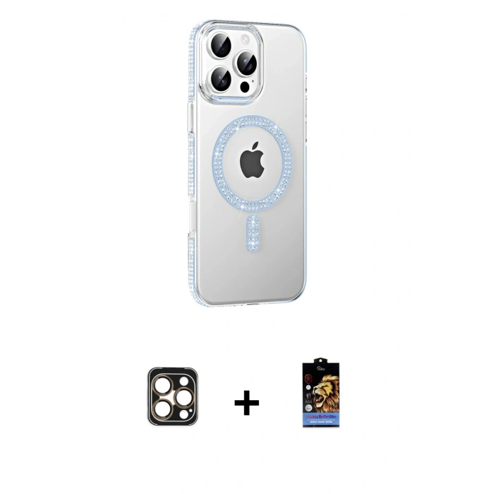 MARSİLYAN™- iPhone 16 Pro Max Kılıf Yörünge Koleksiyonu - Siyah Buffer Hayalet Cam Ekran Koruyucu + Gold PVD Metal Kamera Lens