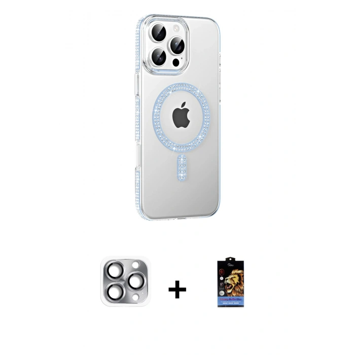 MARSİLYAN™- iPhone 16 Pro Max Kılıf Yörünge Koleksiyonu - Siyah Buffer Hayalet Cam Ekran Koruyucu + Pers Alüminyum Kamera Lens - GI
