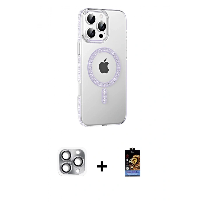 MARSİLYAN™- iPhone 16 Pro Max Kılıf Yörünge Koleksiyonu - Siyah Buffer Hayalet Cam Ekran Koruyucu + Pers Alüminyum Kamera Lens - GI