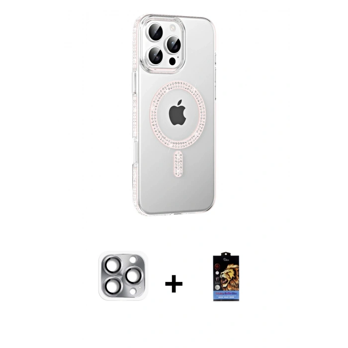 MARSİLYAN™- iPhone 16 Pro Max Kılıf Yörünge Koleksiyonu - Siyah Buffer Hayalet Cam Ekran Koruyucu + Pers Alüminyum Kamera Lens - GI