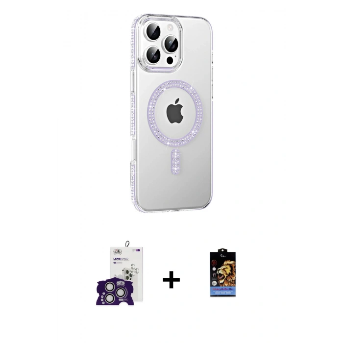 MARSİLYAN™- iPhone 16 Pro Max Kılıf Yörünge Koleksiyonu - Siyah Buffer Hayalet Cam Ekran Koruyucu + Bilvis Titan Kamera Lens - GS
