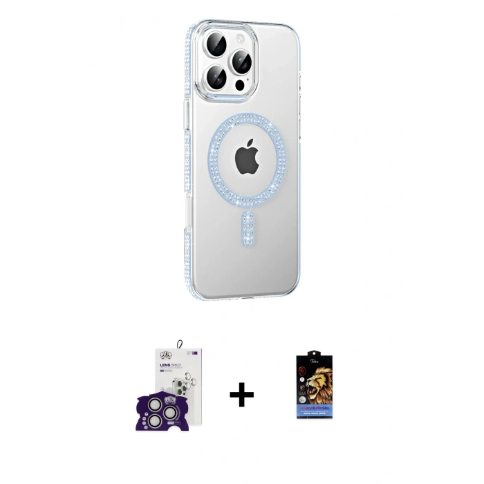 MARSİLYAN™- iPhone 16 Pro Max Kılıf Yörünge Koleksiyonu - Siyah Buffer Hayalet Cam Ekran Koruyucu + Bilvis Titan Kamera Lens - GS