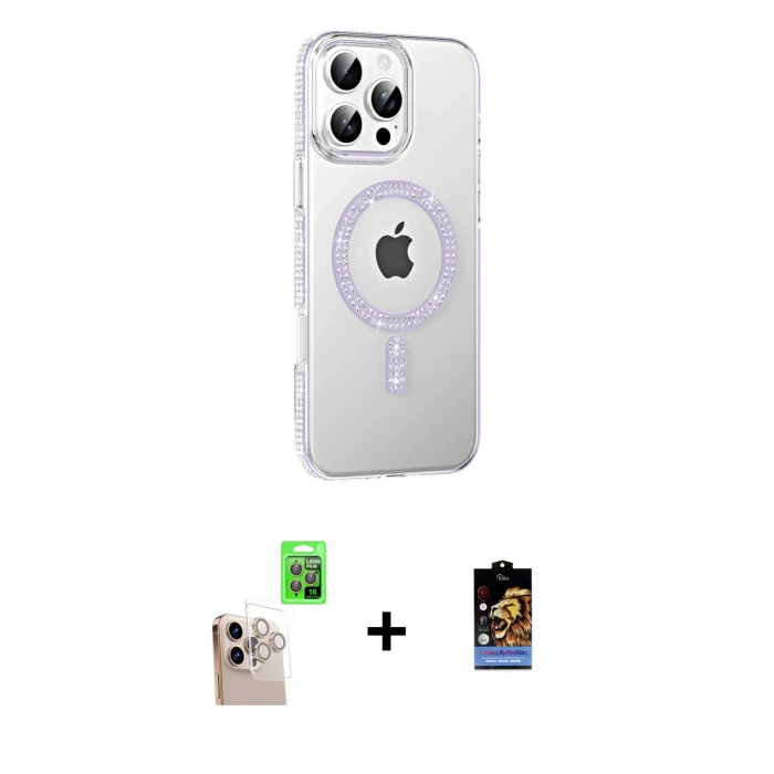 MARSİLYAN™- iPhone 16 Pro Max Kılıf Yörünge Koleksiyonu - Siyah Buffer Hayalet Cam Ekran Koruyucu + Natural Grey Raze Metal Kamera Lens