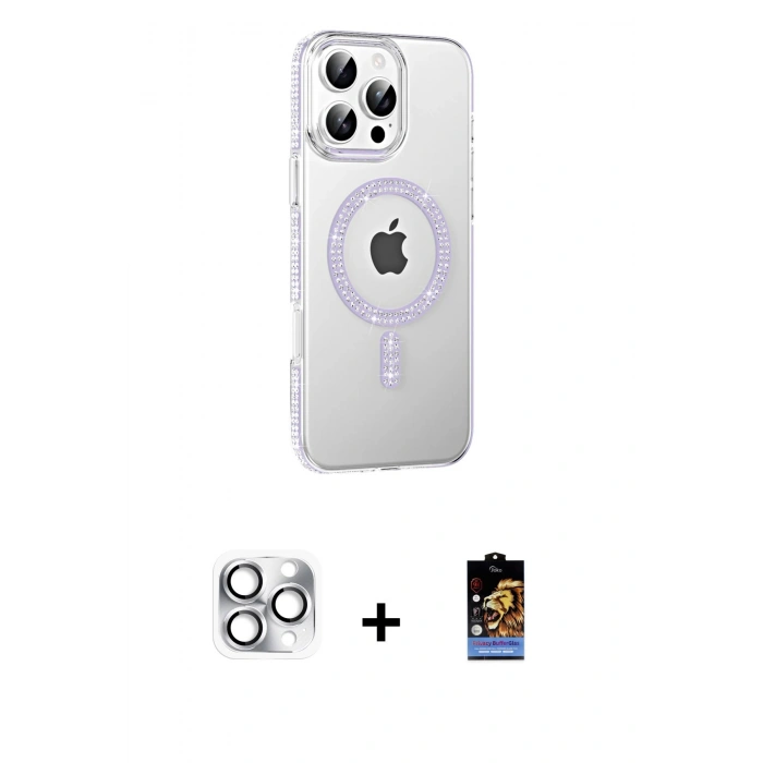 MARSİLYAN™- iPhone 16 Pro Max Kılıf Yörünge Koleksiyonu - Siyah Buffer Hayalet Cam Ekran Koruyucu + Pers Alüminyum Kamera Lens - GS