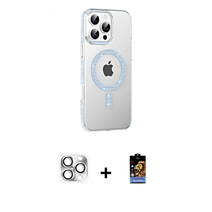 MARSİLYAN™- iPhone 16 Pro Max Kılıf Yörünge Koleksiyonu - Siyah Buffer Hayalet Cam Ekran Koruyucu + Pers Alüminyum Kamera Lens - GS