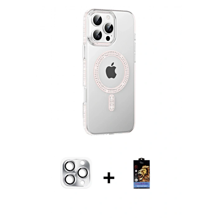 MARSİLYAN™- iPhone 16 Pro Max Kılıf Yörünge Koleksiyonu - Siyah Buffer Hayalet Cam Ekran Koruyucu + Pers Alüminyum Kamera Lens - GS