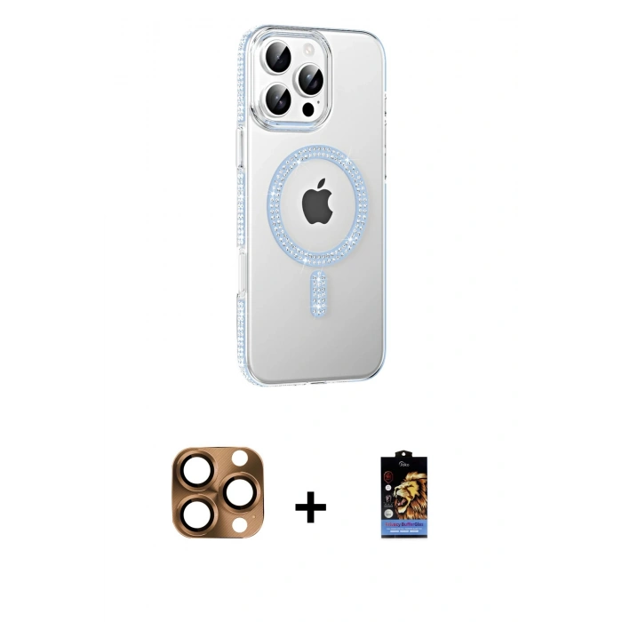 MARSİLYAN™- iPhone 16 Pro Max Kılıf Yörünge Koleksiyonu - Siyah Buffer Hayalet Cam Ekran Koruyucu + Pers Alüminyum Kamera Lens - CLTM