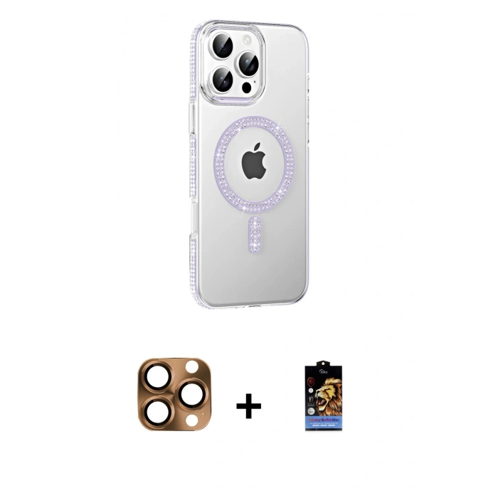 MARSİLYAN™- iPhone 16 Pro Max Kılıf Yörünge Koleksiyonu - Siyah Buffer Hayalet Cam Ekran Koruyucu + Pers Alüminyum Kamera Lens - CLTM