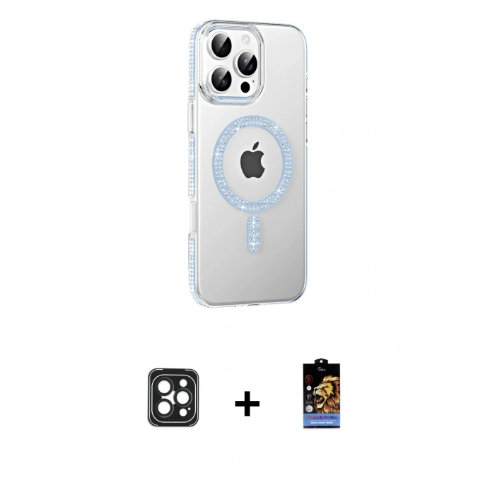 MARSİLYAN™- iPhone 16 Pro Max Kılıf Yörünge Koleksiyonu - Siyah Buffer Hayalet Cam Ekran Koruyucu + PVD Metal Kamera Lens - SH