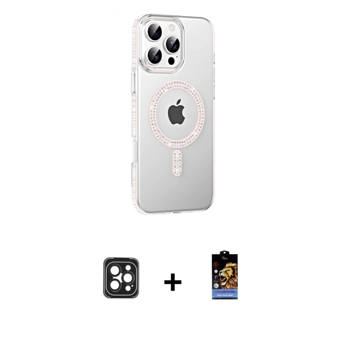 MARSİLYAN™- iPhone 16 Pro Max Kılıf Yörünge Koleksiyonu - Siyah Buffer Hayalet Cam Ekran Koruyucu + PVD Metal Kamera Lens - SH