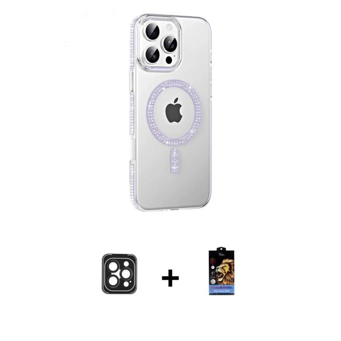MARSİLYAN™- iPhone 16 Pro Max Kılıf Yörünge Koleksiyonu - Siyah Buffer Hayalet Cam Ekran Koruyucu + PVD Metal Kamera Lens - SH