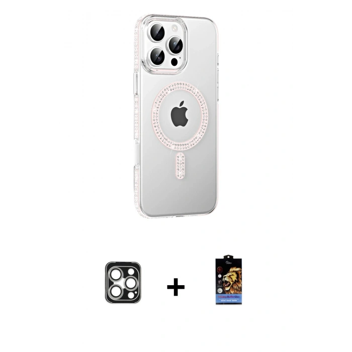 MARSİLYAN™- iPhone 16 Pro Max Kılıf Yörünge Koleksiyonu - Siyah Buffer Hayalet Cam Ekran Koruyucu + PVD Metal Kamera Lens - GS