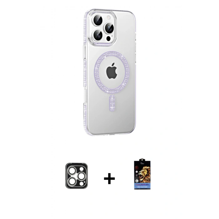 MARSİLYAN™- iPhone 16 Pro Max Kılıf Yörünge Koleksiyonu - Siyah Buffer Hayalet Cam Ekran Koruyucu + PVD Metal Kamera Lens - GS