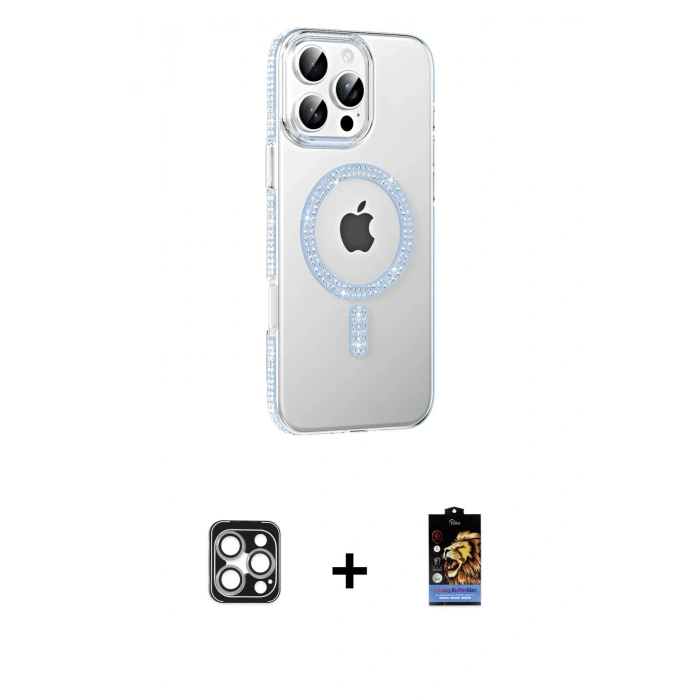 MARSİLYAN™- iPhone 16 Pro Max Kılıf Yörünge Koleksiyonu - Siyah Buffer Hayalet Cam Ekran Koruyucu + PVD Metal Kamera Lens - GS