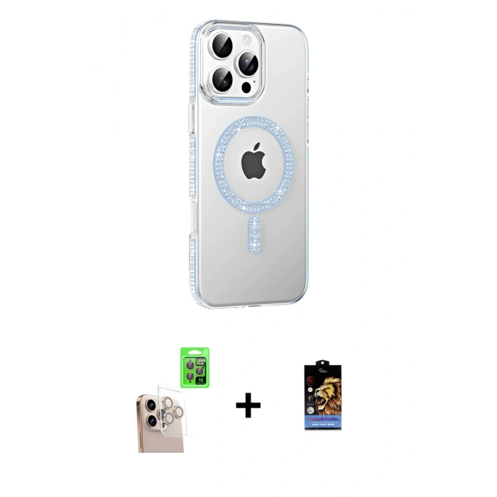 MARSİLYAN™- iPhone 16 Pro Max Kılıf Yörünge Koleksiyonu - Siyah Buffer Hayalet Cam Ekran Koruyucu + Raze Metal Kamera Lens - NLGY