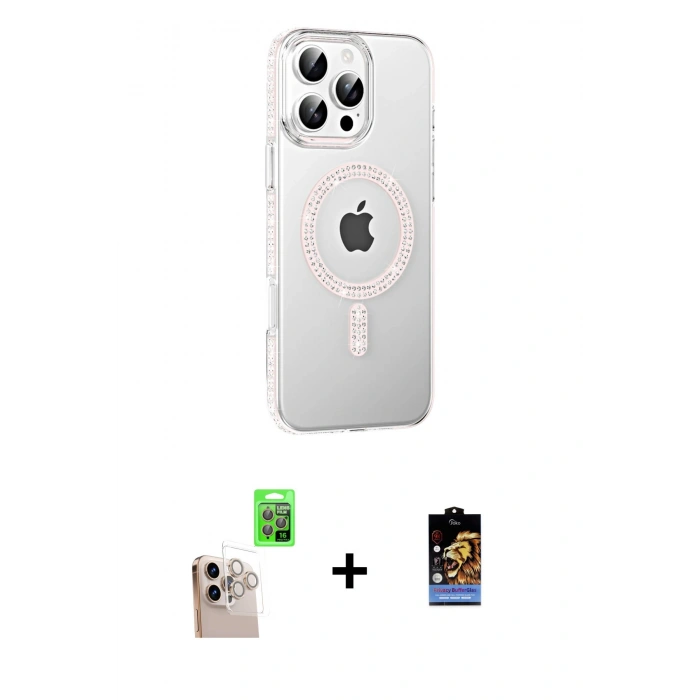 MARSİLYAN™- iPhone 16 Pro Max Kılıf Yörünge Koleksiyonu - Siyah Buffer Hayalet Cam Ekran Koruyucu + Raze Metal Kamera Lens - NLGY