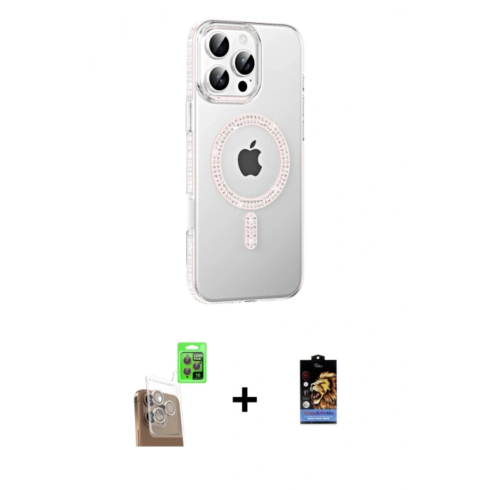 MARSİLYAN™- iPhone 16 Pro Max Kılıf Yörünge Koleksiyonu - Siyah Buffer Hayalet Cam Ekran Koruyucu + Raze Metal Kamera Lens - CLTM