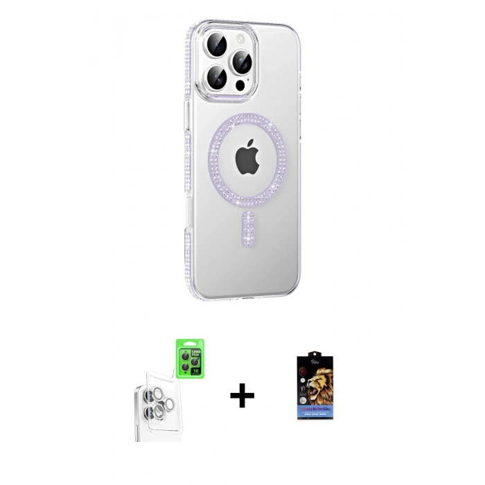 MARSİLYAN™- iPhone 16 Pro Max Kılıf Yörünge Koleksiyonu - Siyah Buffer Hayalet Cam Ekran Koruyucu + Raze Metal Kamera Lens - BZ