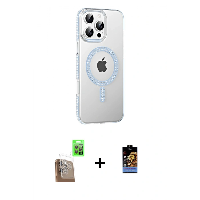 MARSİLYAN™- iPhone 16 Pro Max Kılıf Yörünge Koleksiyonu - Siyah Buffer Hayalet Cam Ekran Koruyucu + Raze Metal Kamera Lens - CLTM
