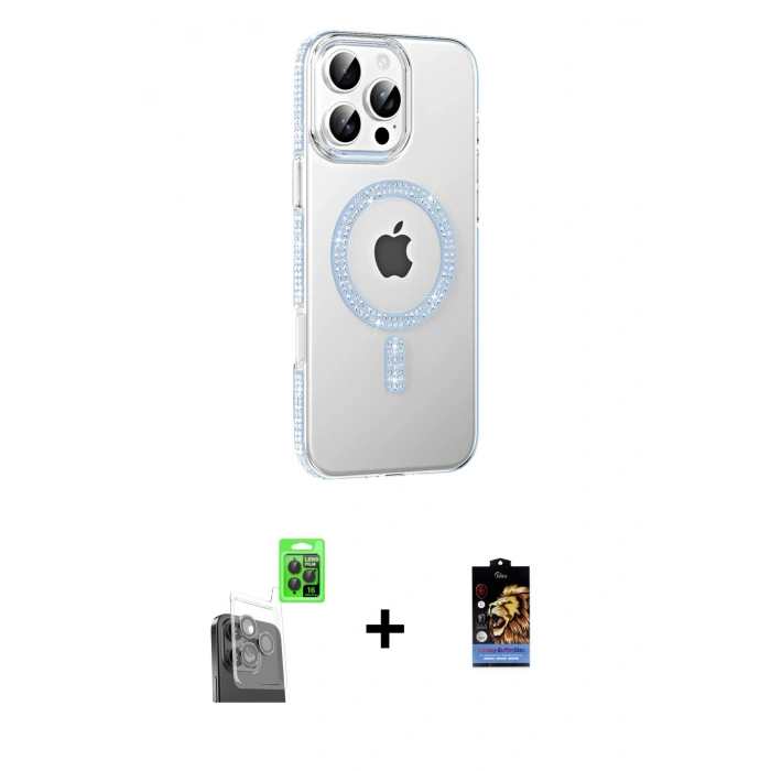 MARSİLYAN™- iPhone 16 Pro Max Kılıf Yörünge Koleksiyonu - Siyah Buffer Hayalet Cam Ekran Koruyucu + Raze Metal Kamera Lens - SH