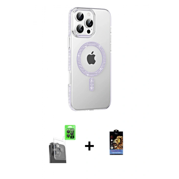 MARSİLYAN™- iPhone 16 Pro Max Kılıf Yörünge Koleksiyonu - Siyah Buffer Hayalet Cam Ekran Koruyucu + Raze Metal Kamera Lens - SH