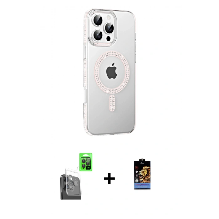 MARSİLYAN™- iPhone 16 Pro Max Kılıf Yörünge Koleksiyonu - Siyah Buffer Hayalet Cam Ekran Koruyucu + Raze Metal Kamera Lens - SH
