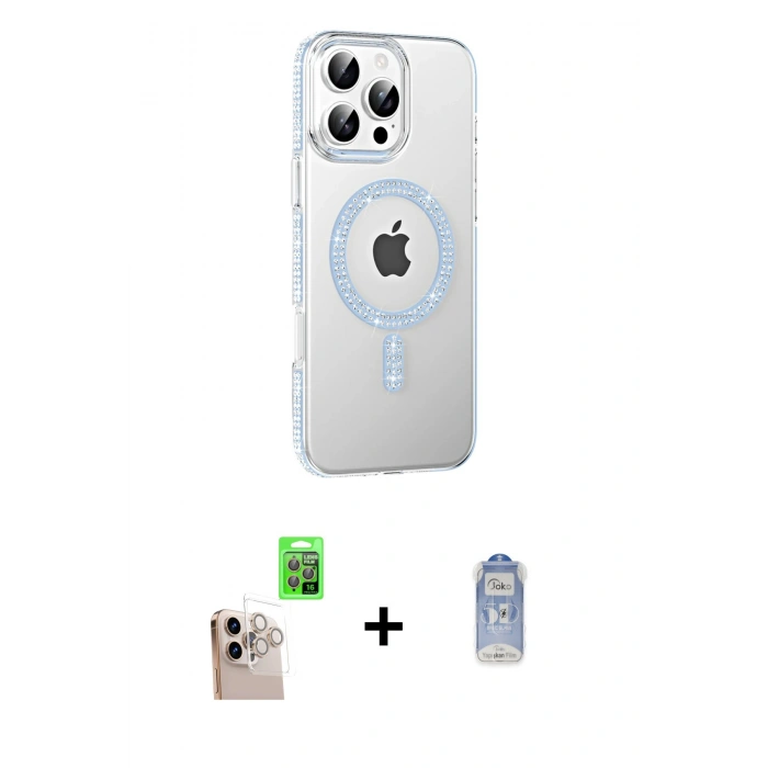 MARSİLYAN™- iPhone 16 Pro Max Kılıf Yörünge Koleksiyonu - Siyah Joko Magic 5D Cam + Natural Grey Raze Metal Kamera Lens