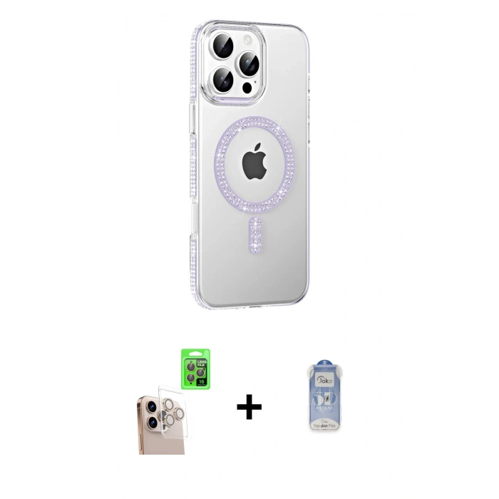 MARSİLYAN™- iPhone 16 Pro Max Kılıf Yörünge Koleksiyonu - Siyah Joko Magic 5D Cam + Natural Grey Raze Metal Kamera Lens