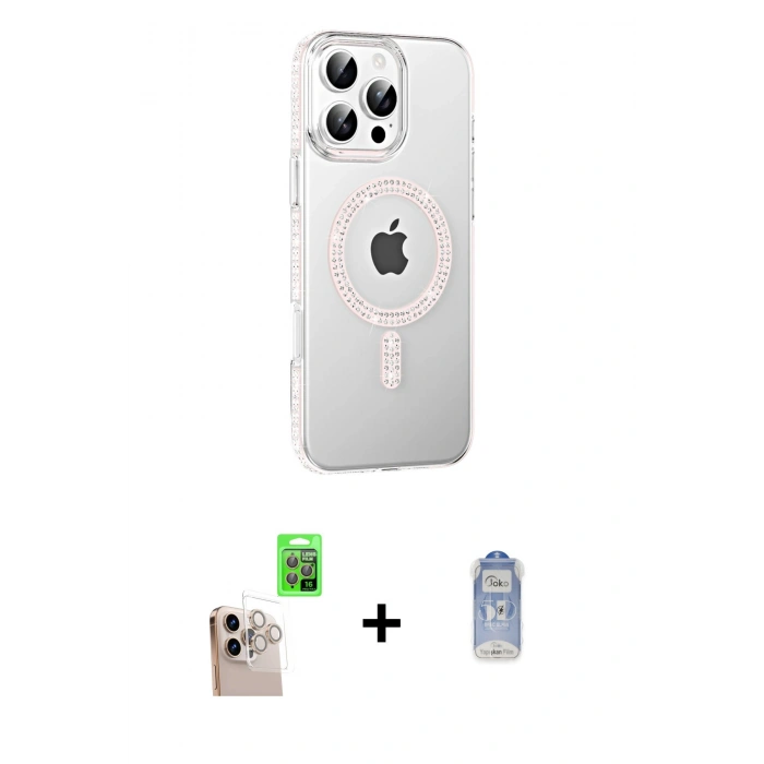 MARSİLYAN™- iPhone 16 Pro Max Kılıf Yörünge Koleksiyonu - Siyah Joko Magic 5D Cam + Natural Grey Raze Metal Kamera Lens