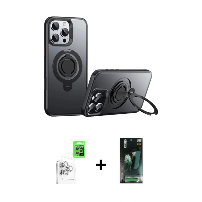 MARSİLYAN™- iPhone 16 Pro Max Kılıf Zirve Çizgi Prime - Siyah 360 Mat Full Body Arka Koruyucu + Raze Metal Kamera Lens - BZ