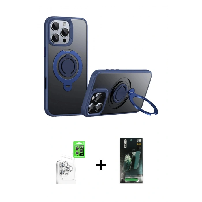 MARSİLYAN™- iPhone 16 Pro Max Kılıf Zirve Çizgi Prime - Siyah 360 Mat Full Body Arka Koruyucu + Raze Metal Kamera Lens - BZ