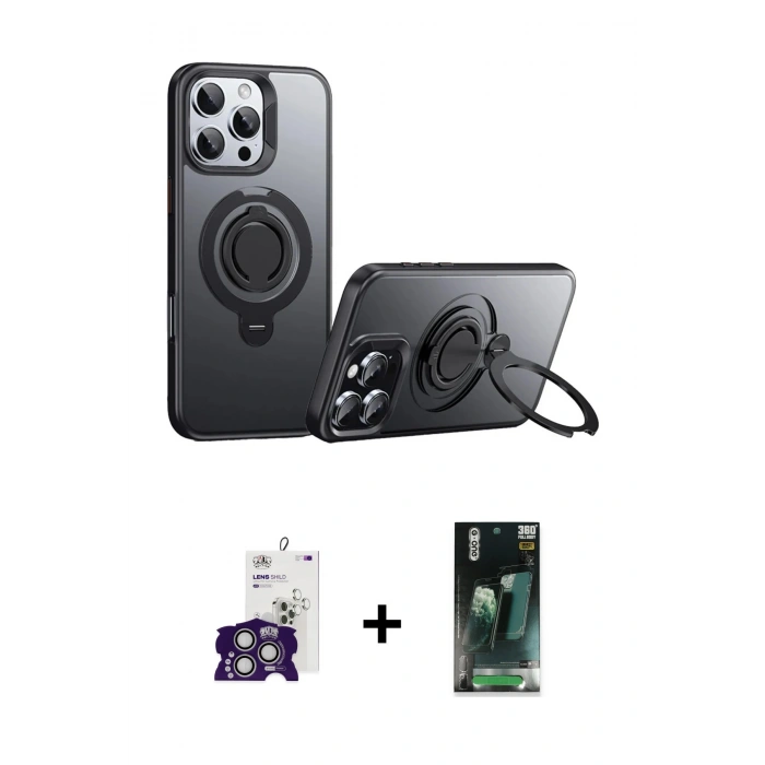 MARSİLYAN™- iPhone 16 Pro Max Kılıf Zirve Çizgi Prime - Siyah 360 Mat Full Body Arka Koruyucu + Bilvis Titan Kamera Lens - GS